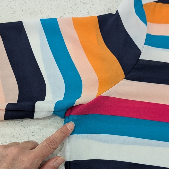 Chico's Multicolor Striped Chiffon Button Down Blouse Collared Long Sleeve 12/14 - Picture 7 of 11